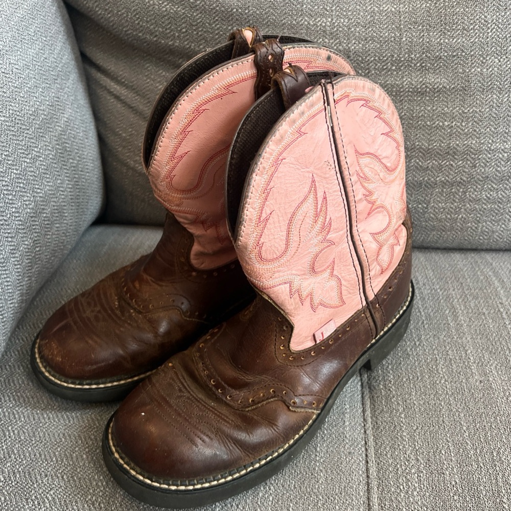 Justin Gypsy Boots Womens 10 B Pink Brown Leather Cowgirl Western Rodeo 10B